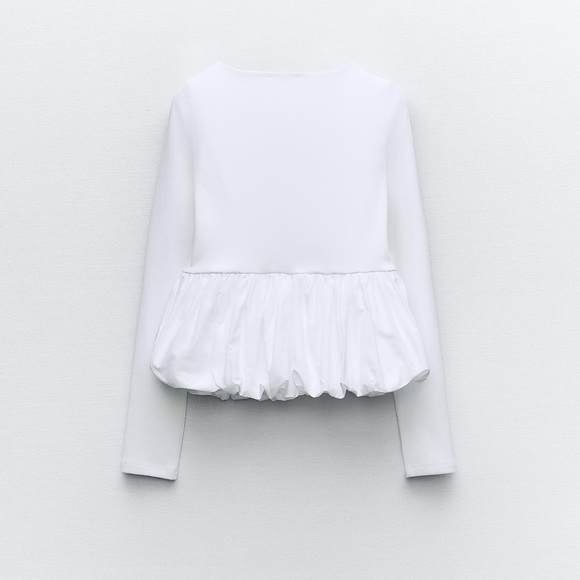 Zara Combined Peplum T-Shirt White, Large, NWT - Picture 2 of 11